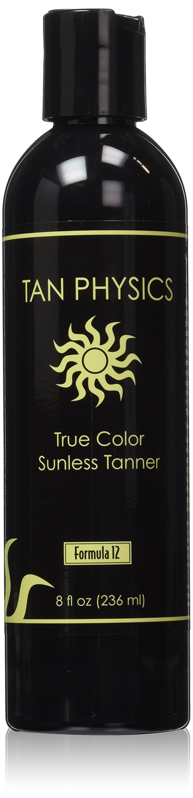 Tan Physics bottle front view showing label and 8 fl oz size for even natural tan