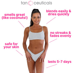 Tanceuticals application mitt demonstration with brand reducing streaks and unevenness
