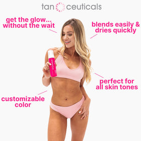 Tanceuticals before and after legs showing natural-looking, streak-free tan