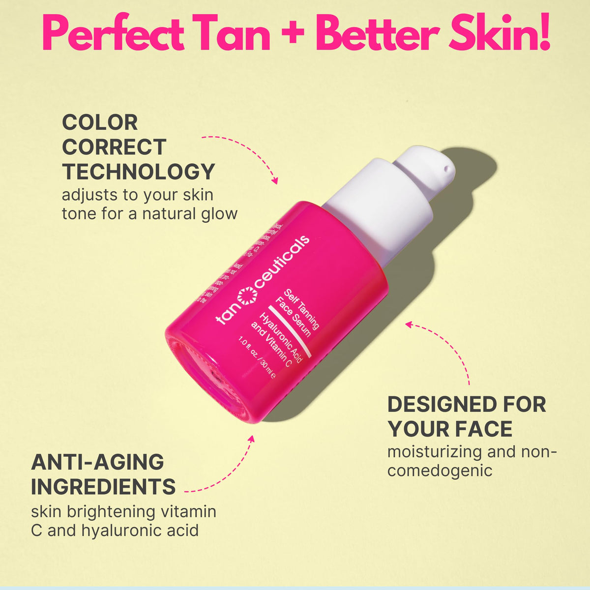Tanceuticals pipette dispensing serum to show silky texture and hydration