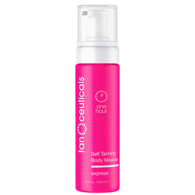 Tanceuticals front packaging showing mousse bottle and branding benefits