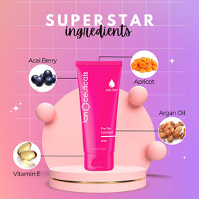 Tanceuticals label showing acai berry and vitamin E for skin conditioning