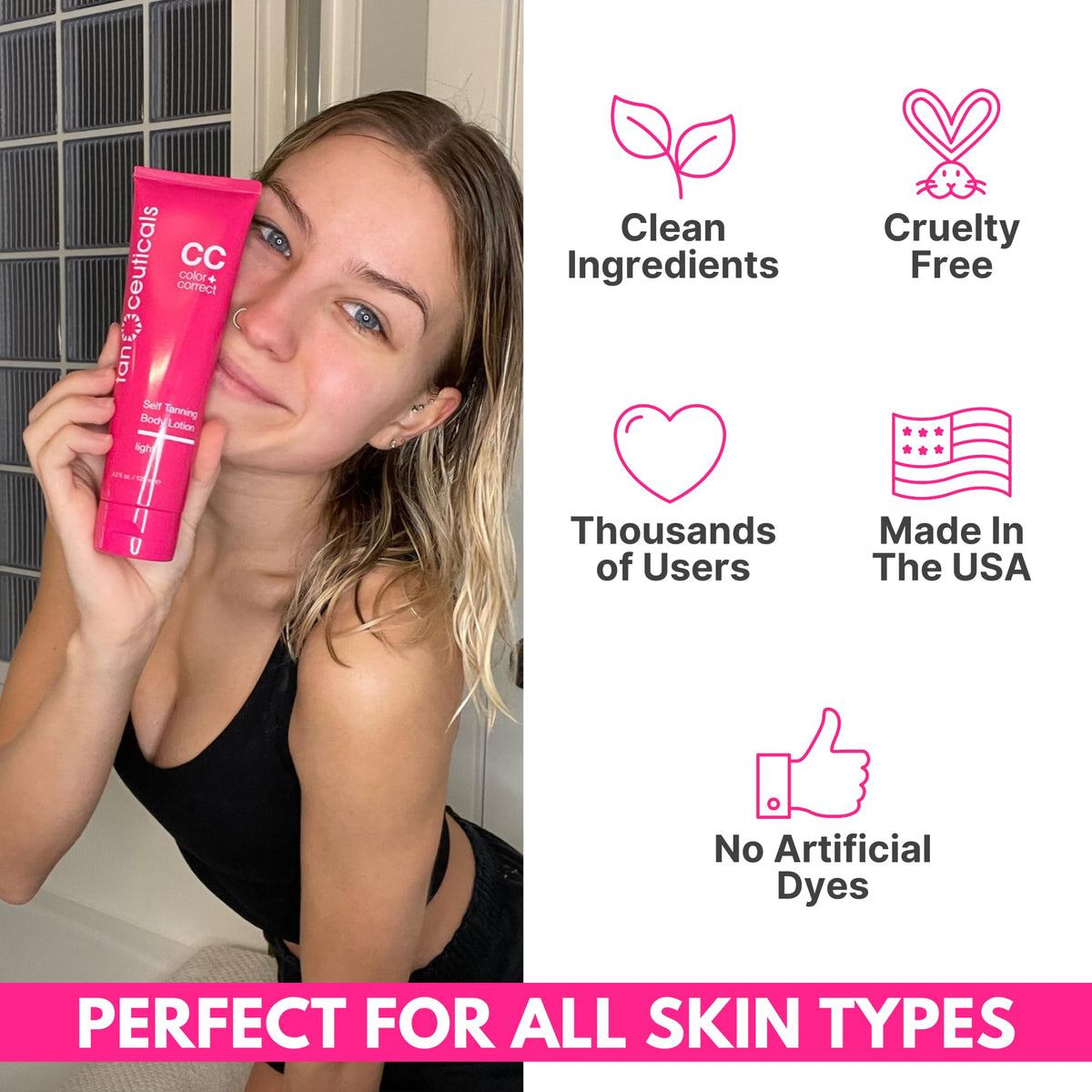Tanceuticals lifestyle beach bag scene showing fresh coconut scent and everyday sunless glow