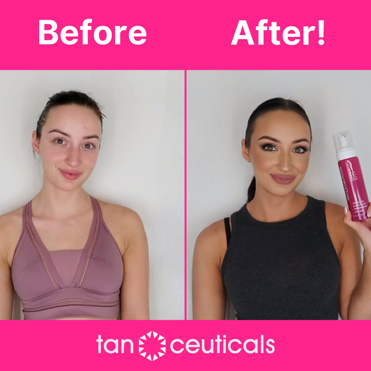Tanceuticals in a beach bag lifestyle scene highlighting coconut scent and ready-to-wear glow