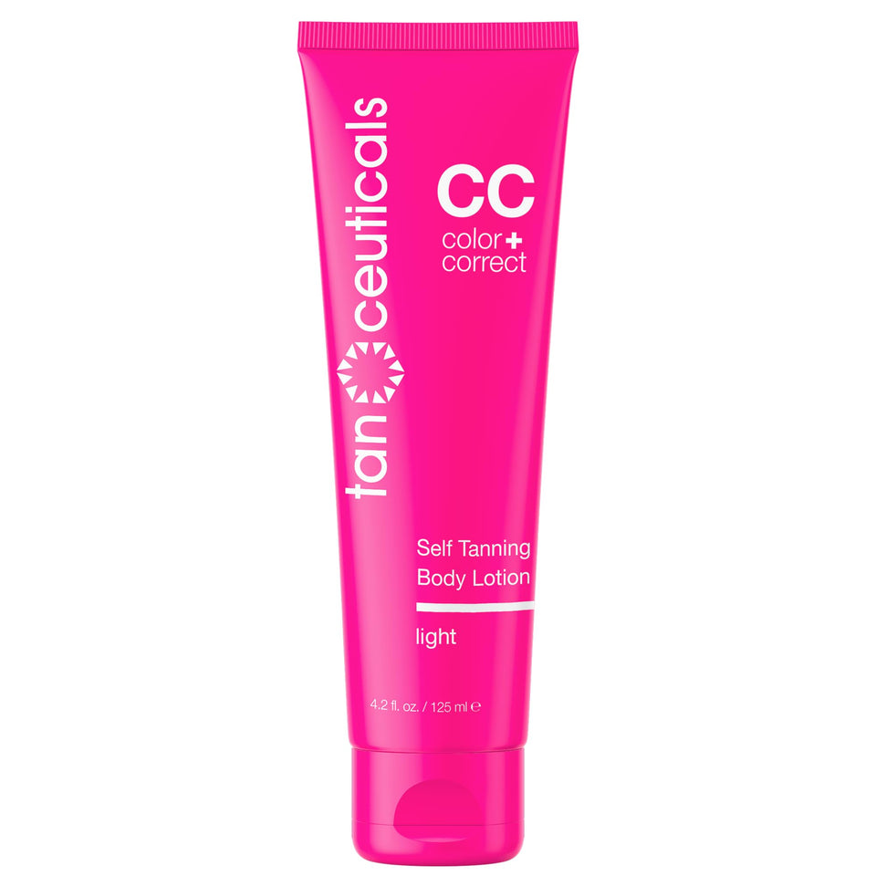 Tanceuticals front packaging showing light self tanning lotion and branding for clear identification and trust