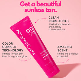 Tanceuticals lotion texture close-up highlighting smooth blendable formula that prevents streaks