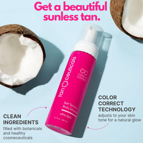 Tanceuticals mousse texture close-up showing airy foam and smooth blendability benefit