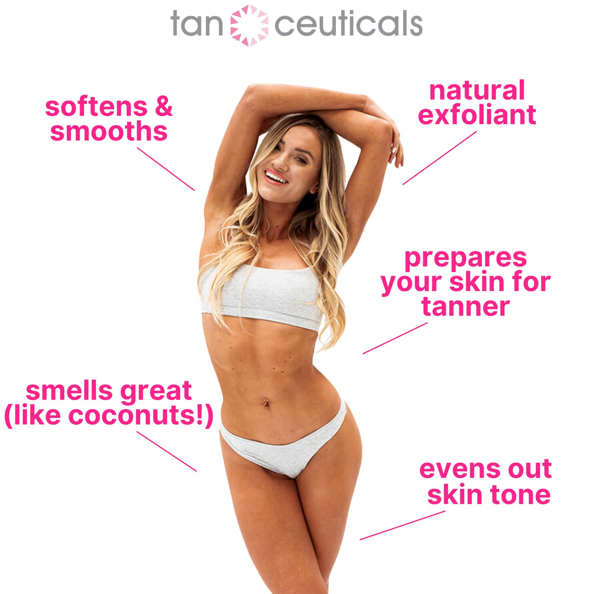 Tanceuticals scrub on hand demonstrating creamy spread and even skin prep