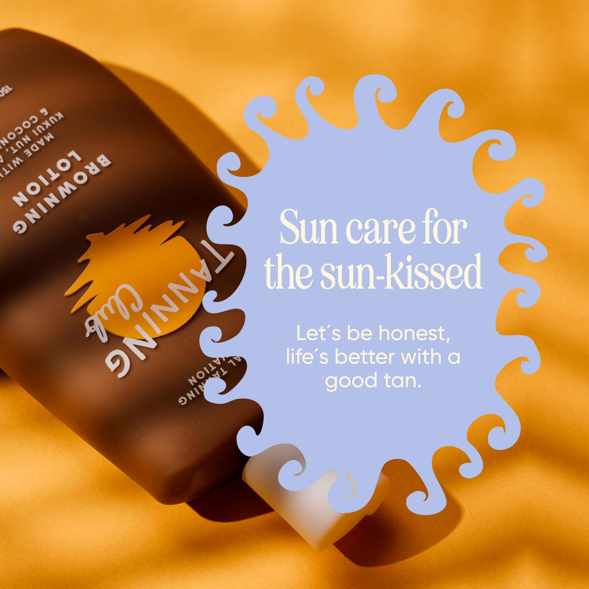 Tanning Club recycling and cruelty-free icons emphasizing ethical packaging