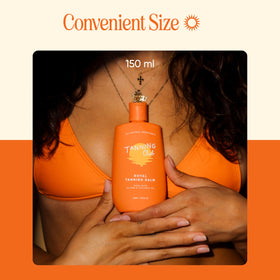 Tanning Club label detail shot showing ingredient callouts and responsible claims