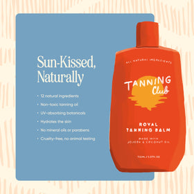 Tanning Club 150 ml jar next to ruler for clear size and scale reference