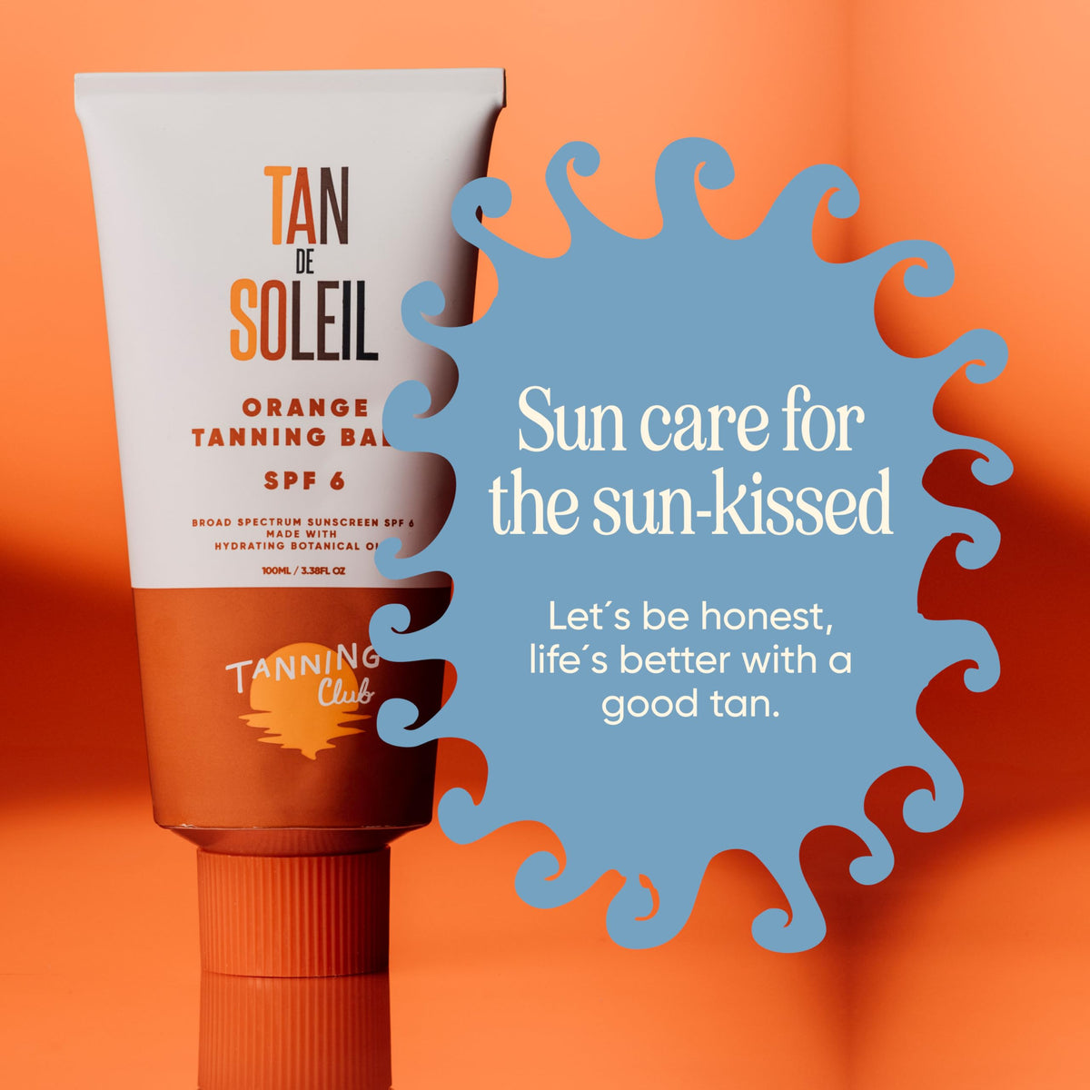 Tanning Club packaging detail showing mindful recyclable information