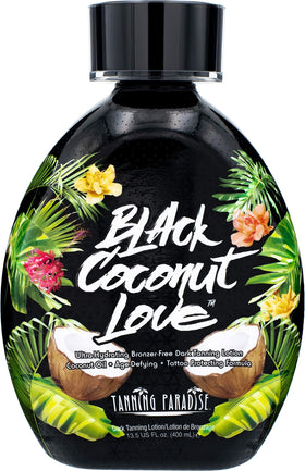 TANNING PARADISE front packaging showing bottle and label, highlights moisturizing benefits