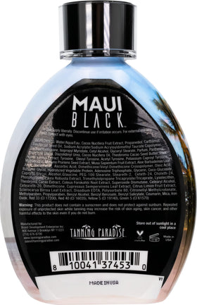 TANNING PARADISE bottle nozzle and lotion texture highlighting smooth application