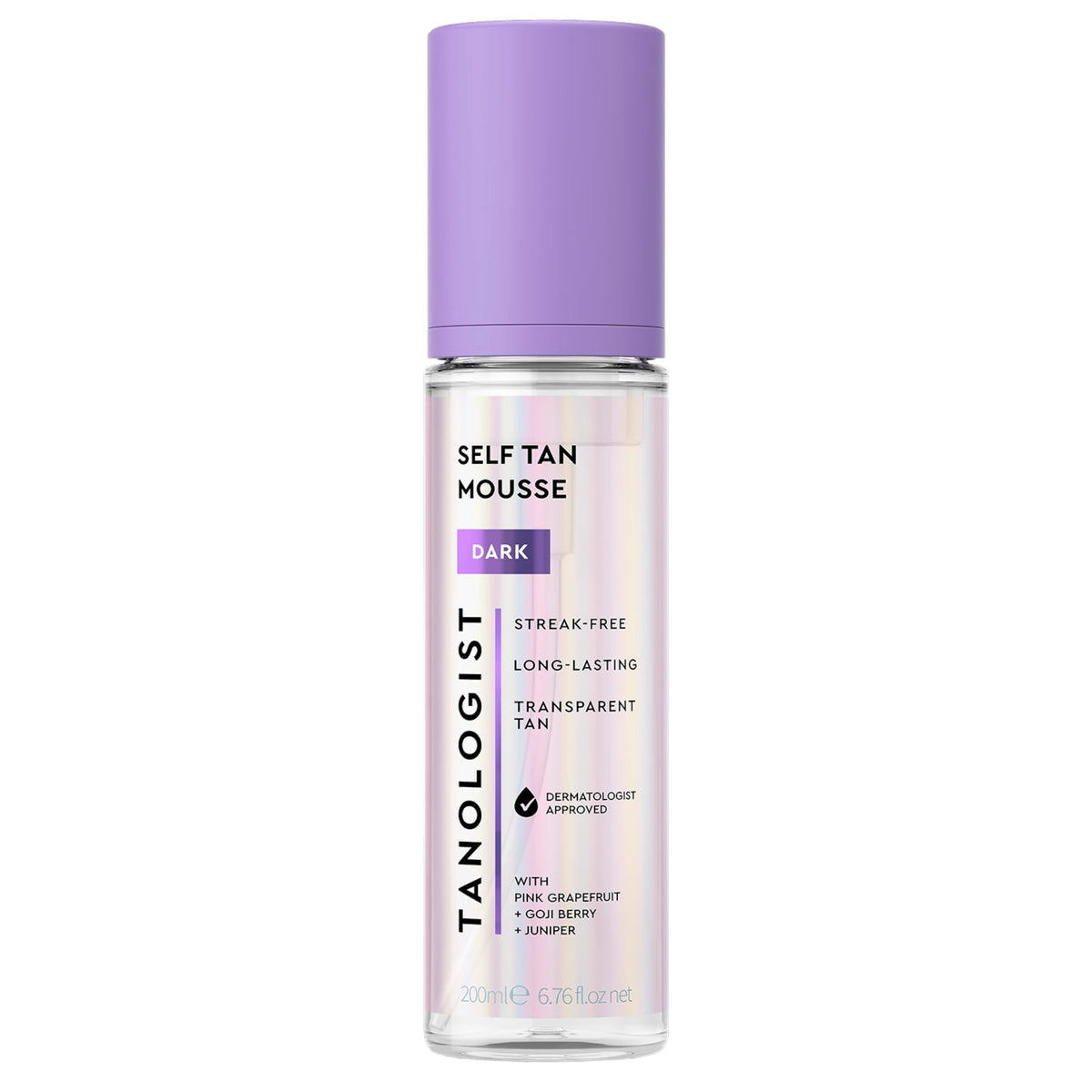 Tanologist dark mousse front bottle showing product and dark shade benefits