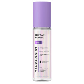Tanologist dark mousse front bottle showing product and dark shade benefits