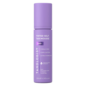 Tanologist bottle front view showing dark self-tan mousse and benefits