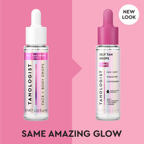 Tanologist dropper dispensing drops into moisturizer demonstrating easy dosage control
