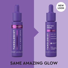 Tanologist dropper with serum texture close-up, showing smooth clear blend