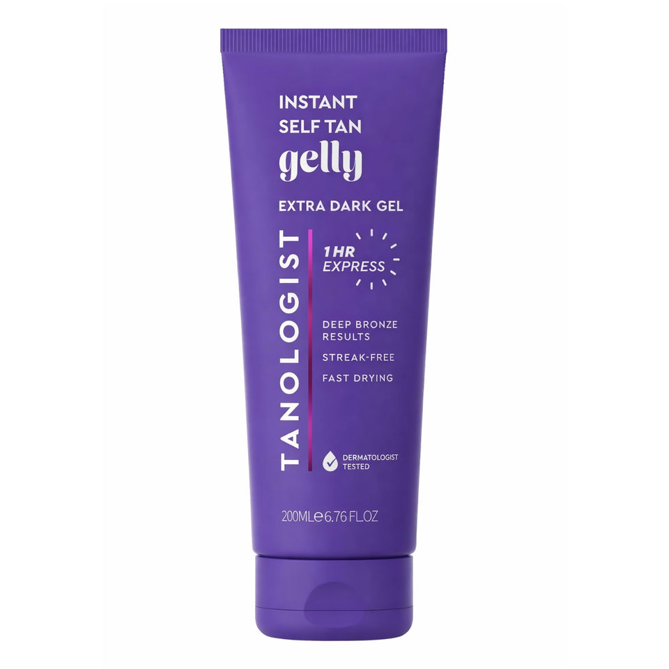 Tanologist tube front view showing extra dark gel and quick tan benefit