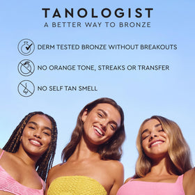 Tanologist face and neck application showing natural-looking, non-comedogenic finish