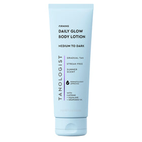 Tanologist bottle front packaging shows clean design and medium/dark shade benefit
