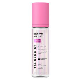 Tanologist front packaging showing light self tanner mousse and clean design benefit