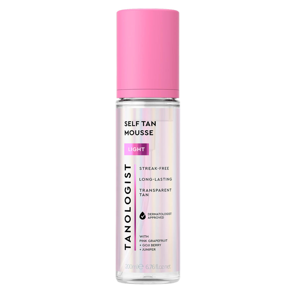 Tanologist front packaging showing light self tanner mousse and clean design benefit