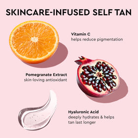 Tanologist ingredients display with hyaluronic acid and vitamin C benefit