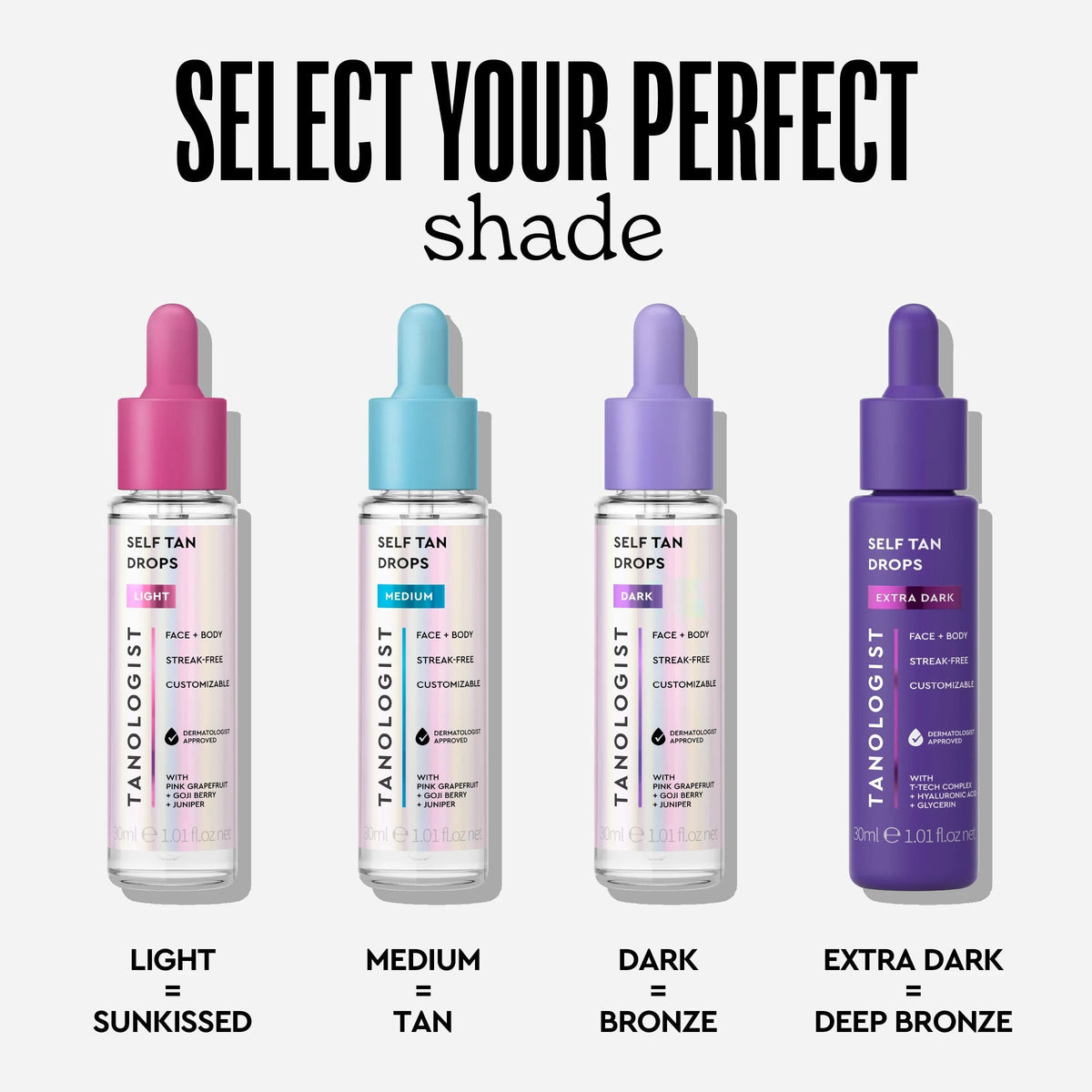 Tanologist with pink grapefruit and goji berry visuals emphasizing hydrating ingredients
