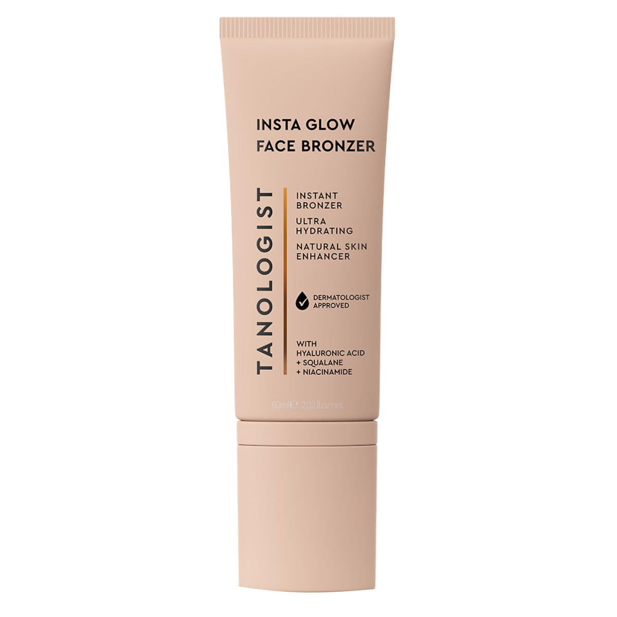 Tanologist front tube showing product branding and instant bronzer benefit