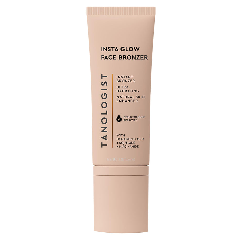 Tanologist front tube showing product branding and instant bronzer benefit