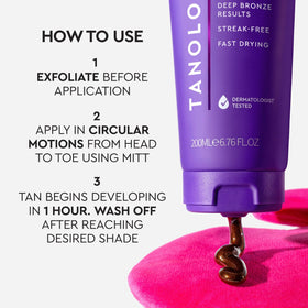 Label close-up on Tanologist showing T-Tech Complex and moisturizing actives
