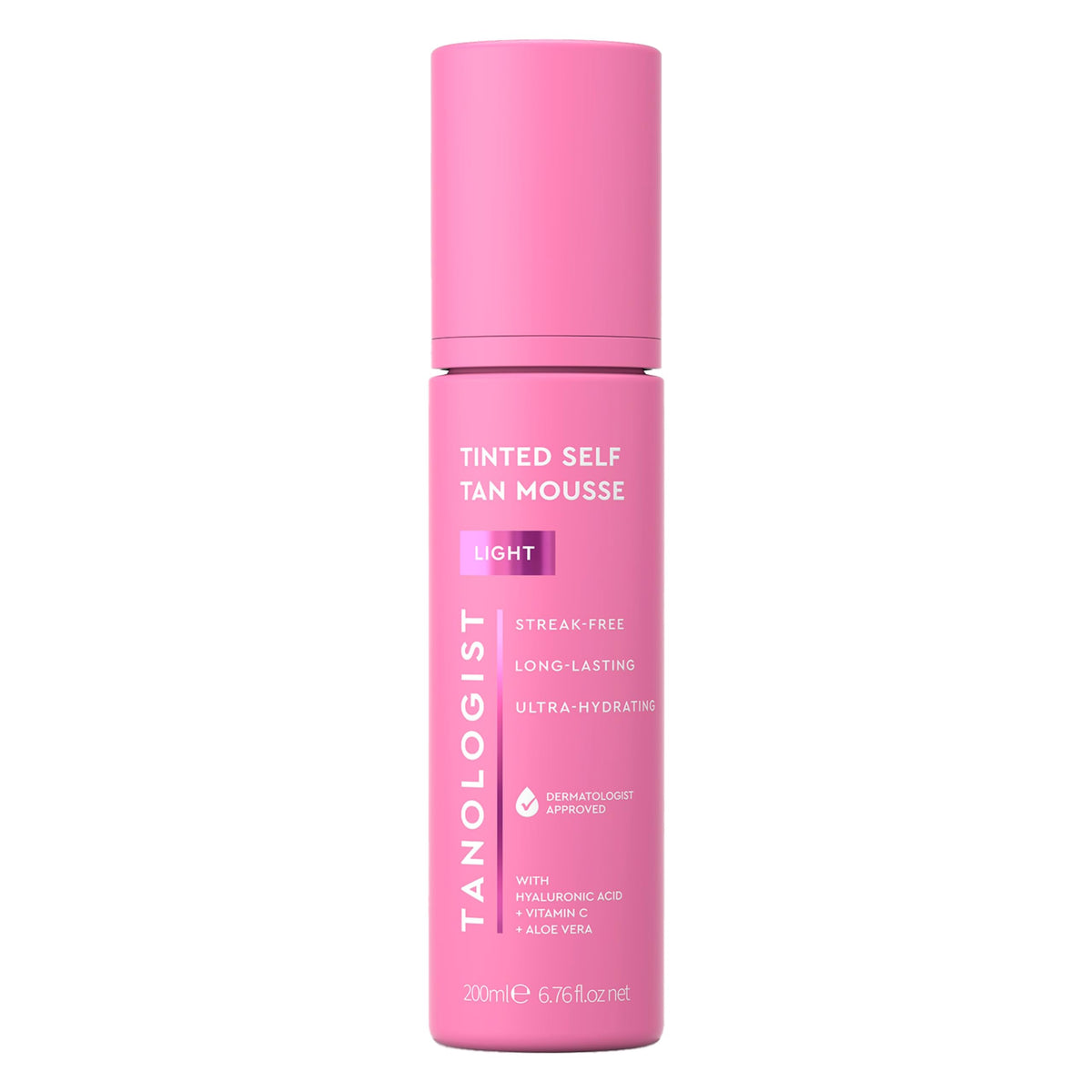 Tanologist light mousse front bottle showing packaging and quick-absorbing benefit
