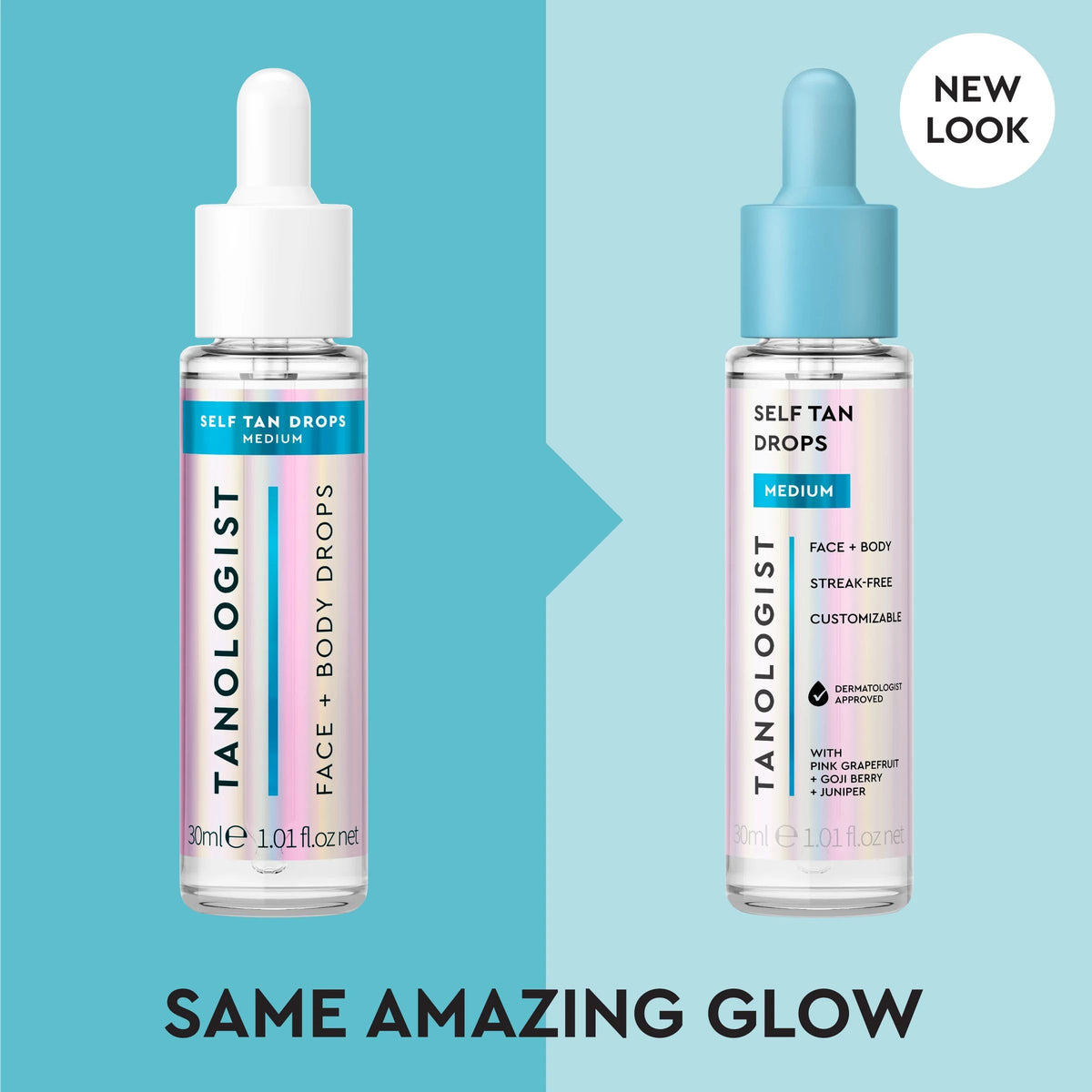 Tanologist dropper close-up dispensing clear tanning drops for controlled dosing