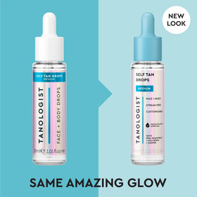 Tanologist dropper close-up dispensing clear tanning drops for controlled dosing