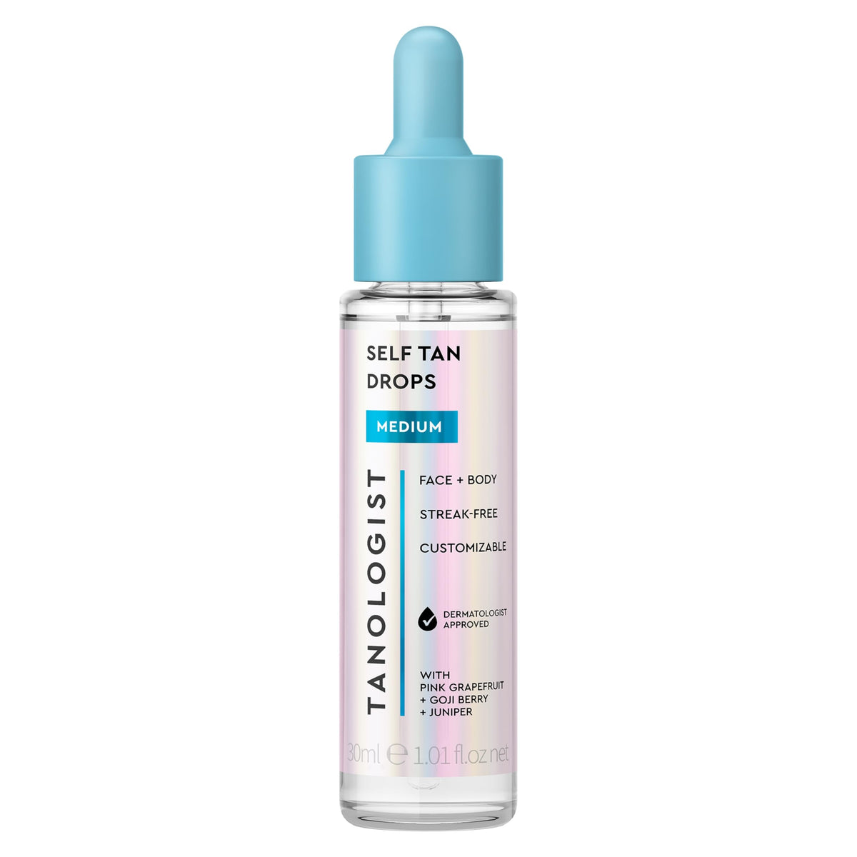 Tanologist medium bottle front view showing sleek packaging and size benefit