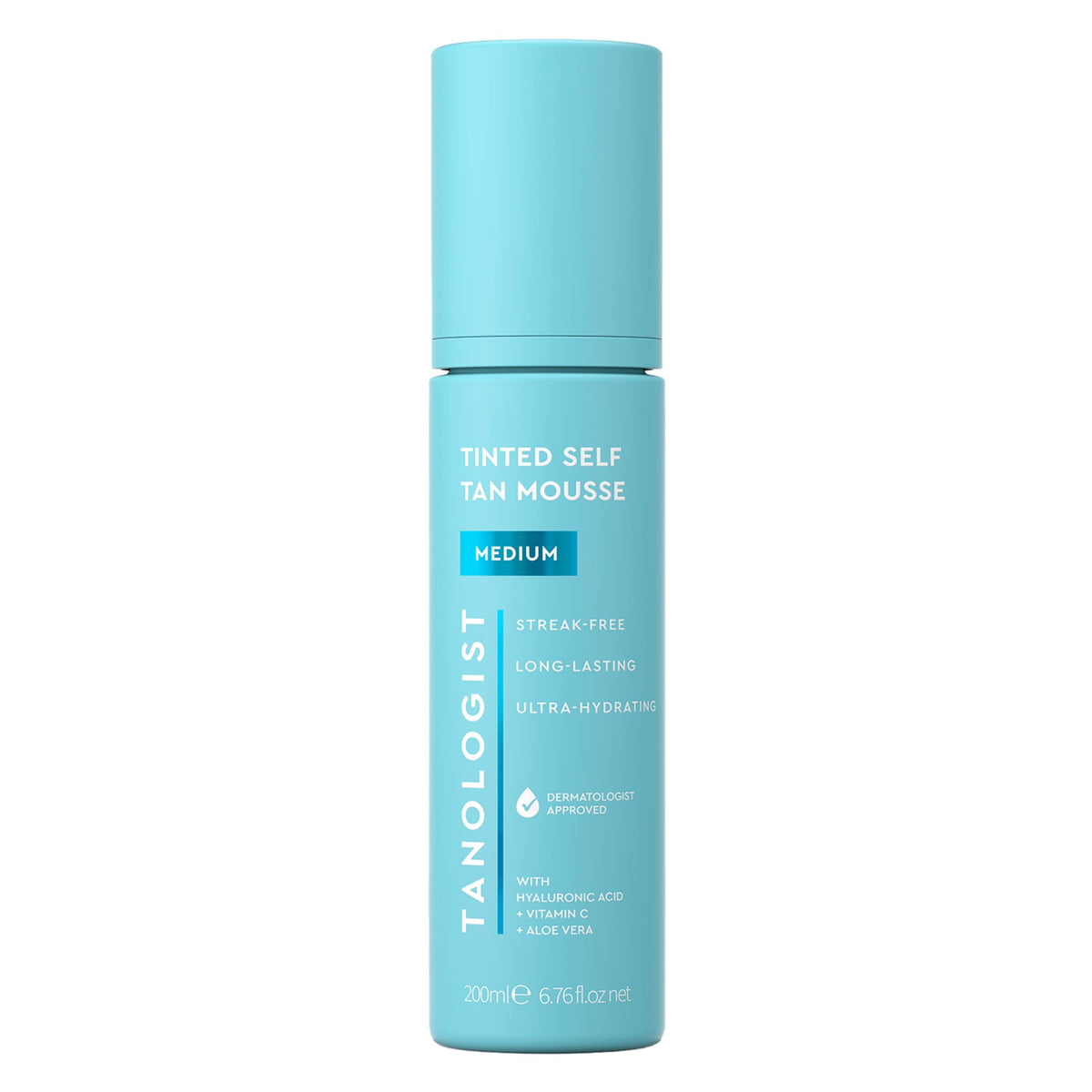 Tanologist medium mousse front bottle showing packaging and quick-apply benefit
