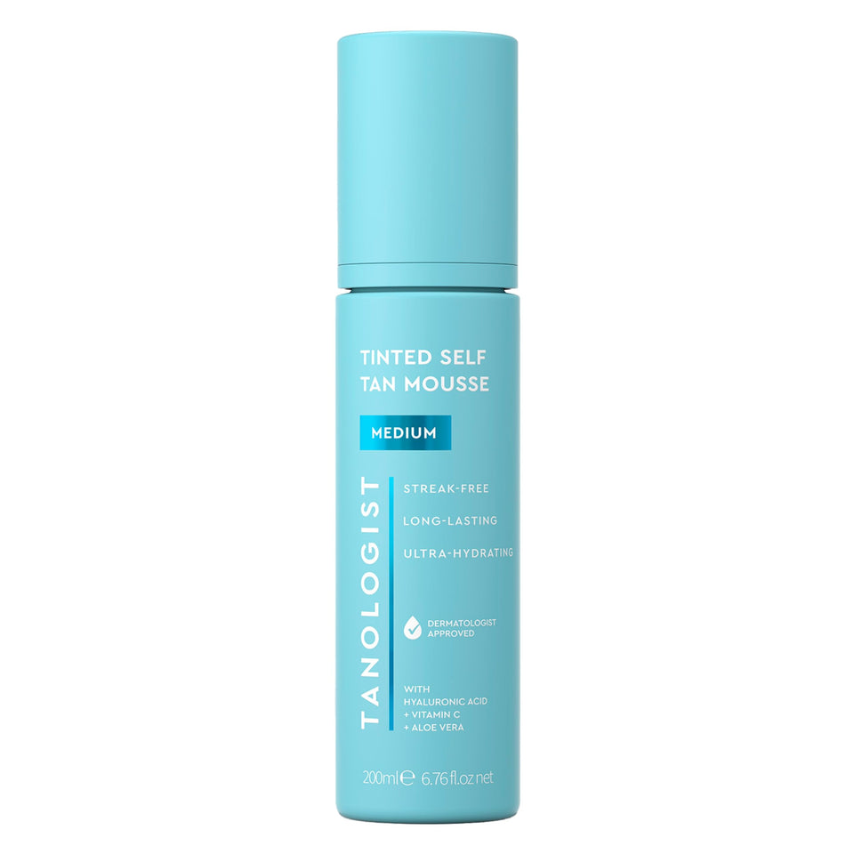 Tanologist medium mousse front bottle showing packaging and quick-apply benefit