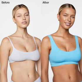 Tanologist mousse dispensed on mitt showing mess-free, transparent application