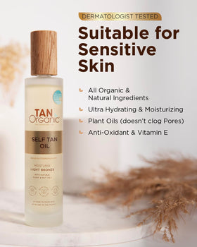 TanOrganic being applied to face with mitt for even, natural-looking tan