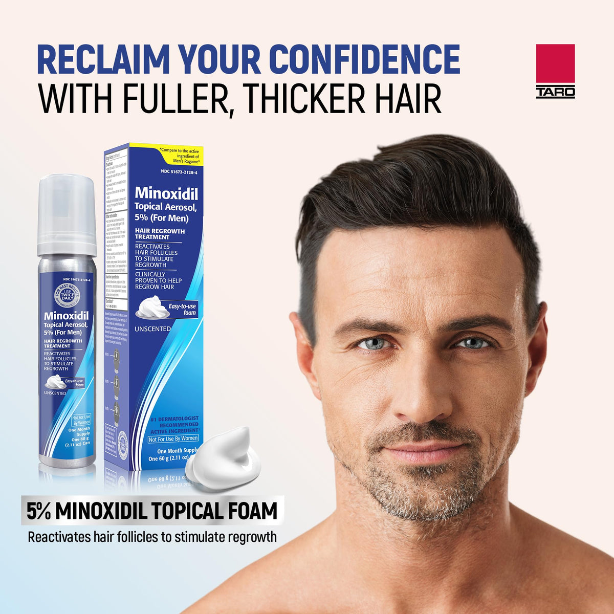 TARO applying foam to thinning scalp demonstrating targeted application benefit