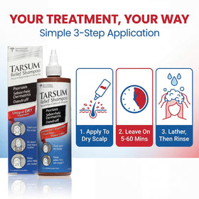 Tarsum used before shower showing a leave-in step to exfoliate flakes effectively