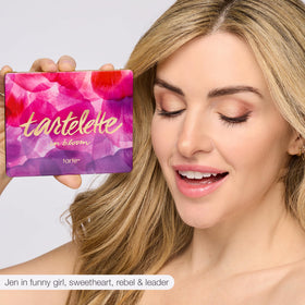 tarte palette applied on model demonstrating crease definition and evening glow