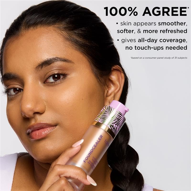 tarte cream swatch showing dewy texture and blendable buildable coverage benefit