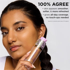 tarte cream swatch showing dewy texture and blendable buildable coverage benefit
