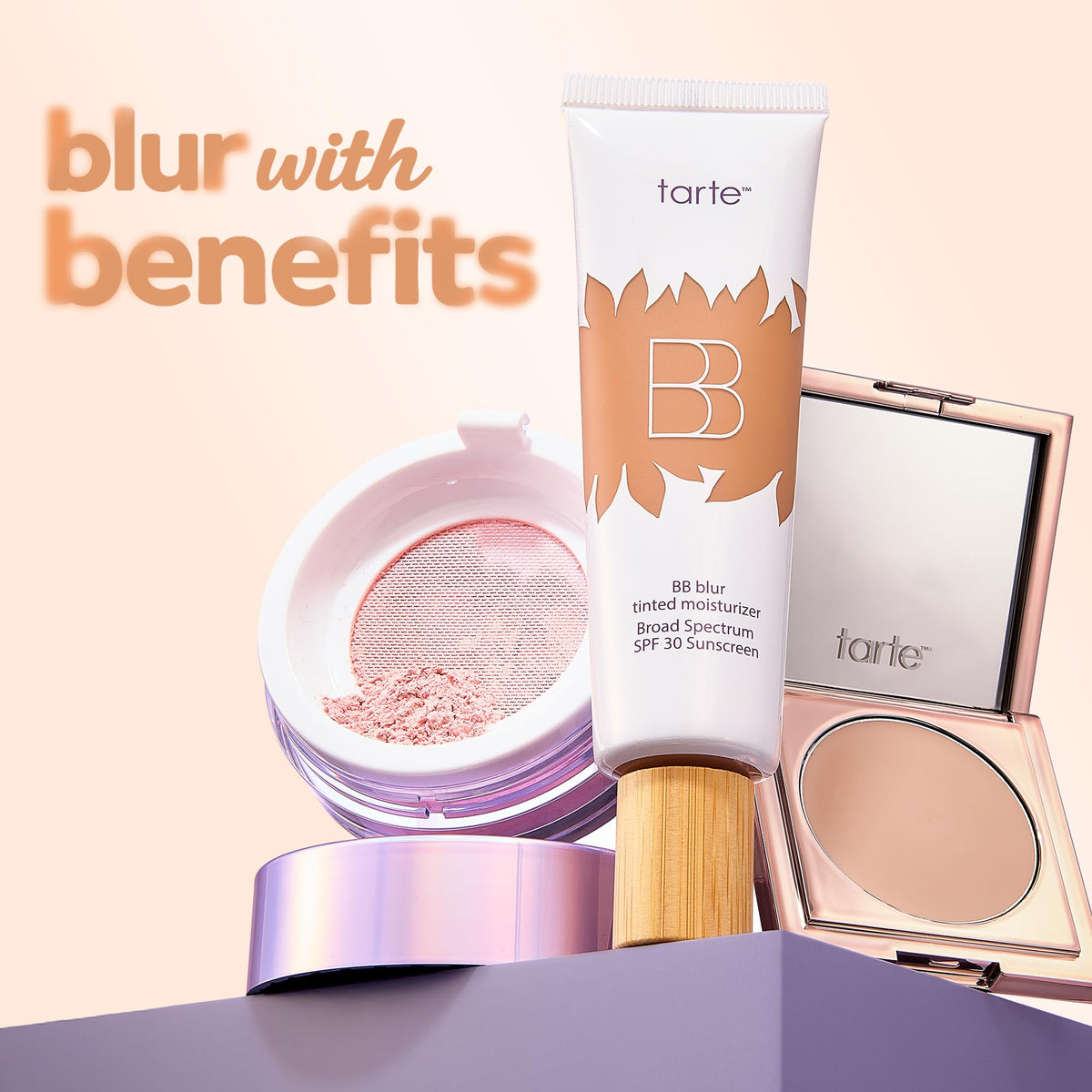 tarte lifestyle on bathroom vanity, implies everyday wearable confidence