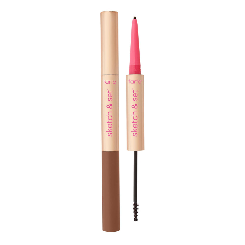 tarte big ego front packaging showing compact dual-ended brow tool and benefits