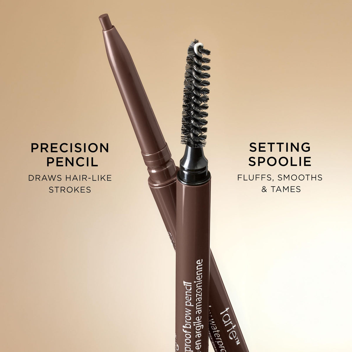 tarte brow pencil packaging label highlighting cleaner ingredients benefit