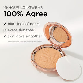 tarte compact open showing pan and mirror for on-the-go makeup